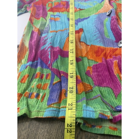 Vtg Crinkle Top 80s 90s Y2K Neon Colorblock Geo Women's XL Beach Babe Key Lime - Picture 11 of 11